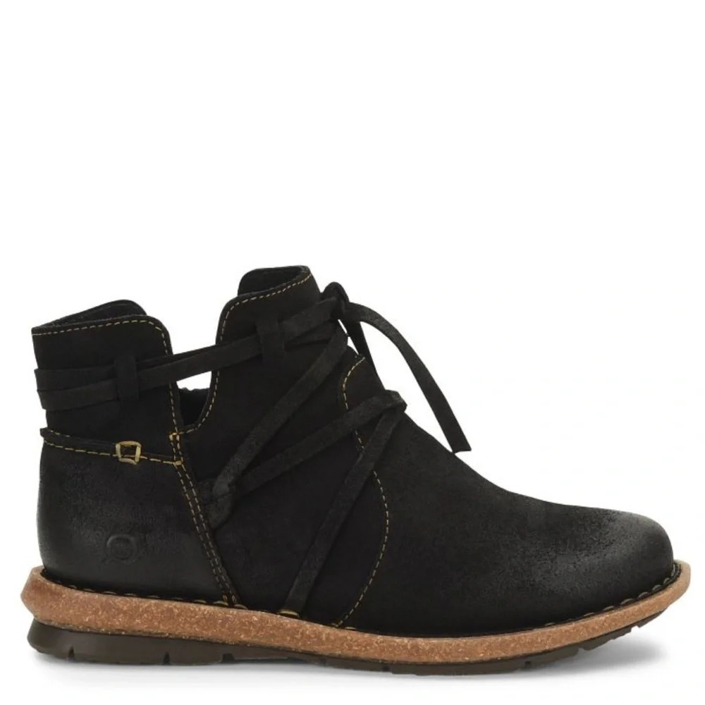 Born Tarkiln Black Distressed Leather Ankle Booties